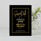 Minimale Chique Elegant Zwart Goud Save the Date Folie Uitnodiging (Staand Voorkant)