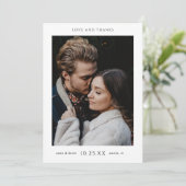Minimale chique foto bruiloft bedankkaart (Staand voorkant)