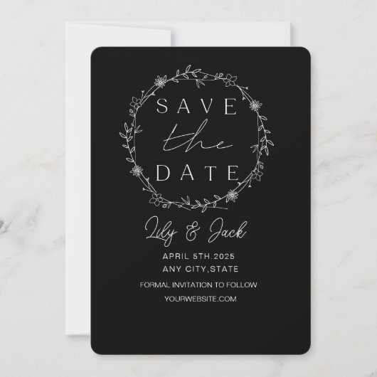 Minimale Chique Zwart en Wit Save The Date (Voorkant)
