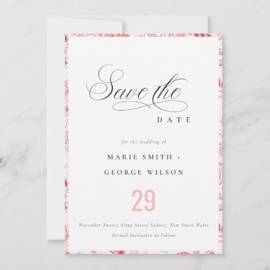 Minimale classy Modern Blush Paisley Typografie Save The Date (Voorkant)