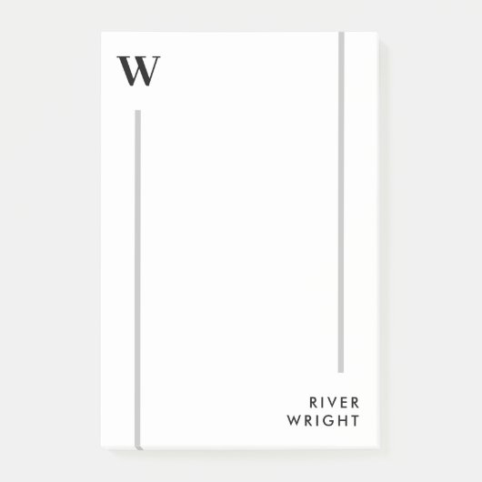 Minimale Clean Grey Lines Monogram & Naam Post-it® Notes (Voorkant)