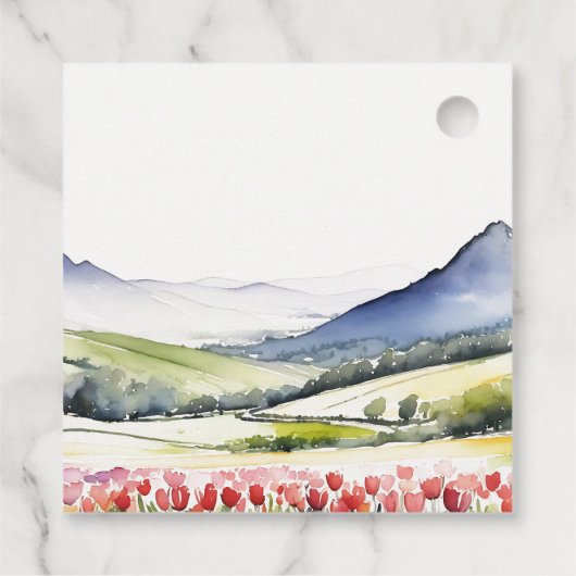Minimale Country Spring Floral Landschap Trouwen i Bedankjes Labels (Achterkant)