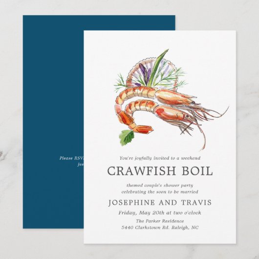 Minimale Crawfish-kookfeest Bruiloft Oceanblauw Kaart (Voorkant / Achterkant)