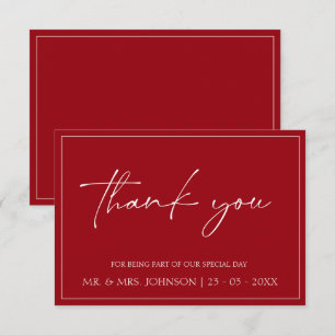 Minimale Crimson Red Script bruiloft dank u kaart
