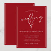 Minimale Crimson Red Script bruiloft uitnodiging (Voorkant / Achterkant)
