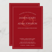 Minimale Crimson Red Script bruiloft uitnodiging (Voorkant / Achterkant)