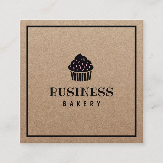 Minimale cupcake Home Bakery Rustic Kraft Vierkante Visitekaartje (Voorkant)