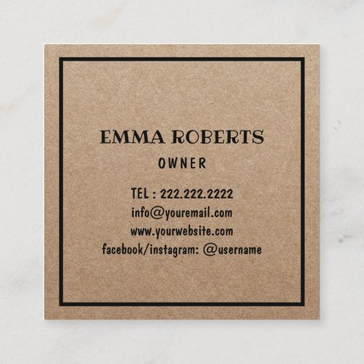 Minimale cupcake Home Bakery Rustic Kraft Vierkante Visitekaartje (Achterkant)