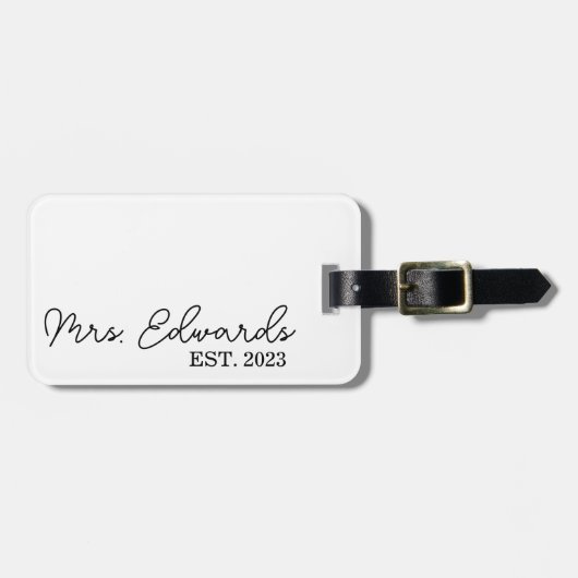 Minimale cursieve Mrs Custom Last Name Wedding Gif Bagagelabel (Voorkant horizontaal)