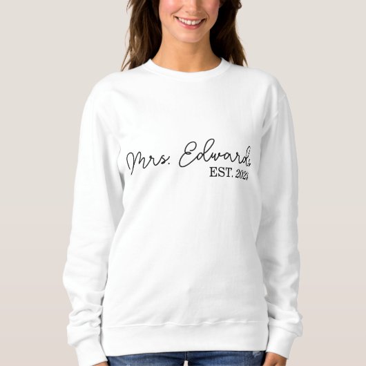 Minimale cursieve Mrs Custom Last Name Wedding Gif Trui (Voorkant)