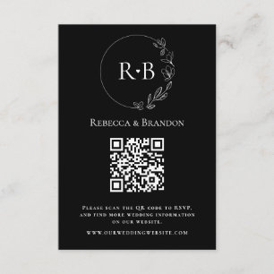 Minimale Custom Monogram Zwart Wit QR Code RSVP Informatiekaartje