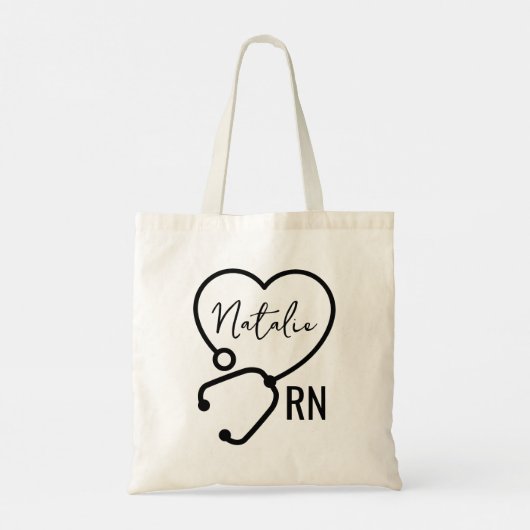 Minimale Custom Nurse Naam Stethoscoop Hart Tote Bag (Achterkant)