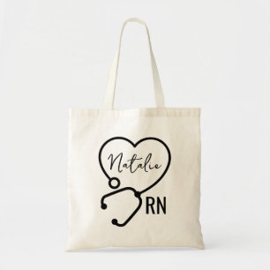 Minimale Custom Nurse Naam Stethoscoop Hart Tote Bag