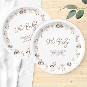 Minimale Cute Boerderijdieren Schuur Baby Shower Papieren Bordje