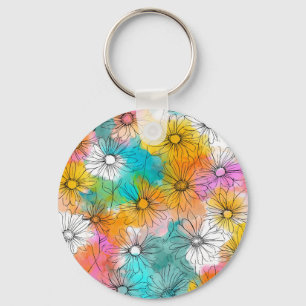 Minimale Daisy Bloemen Metalen Sleutelhanger