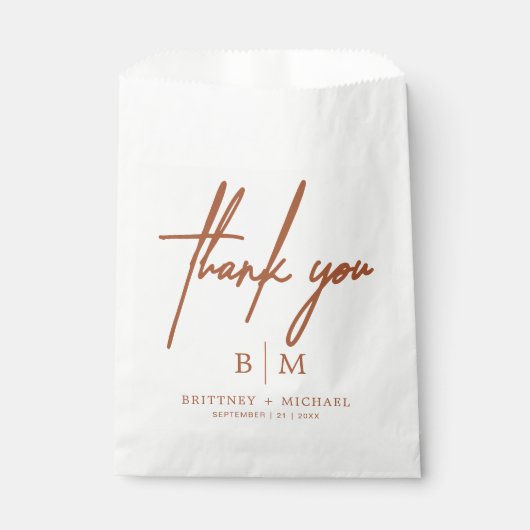 Minimale dank voor uw huwelijk met Terracotta Bedankzakje (Voorkant)