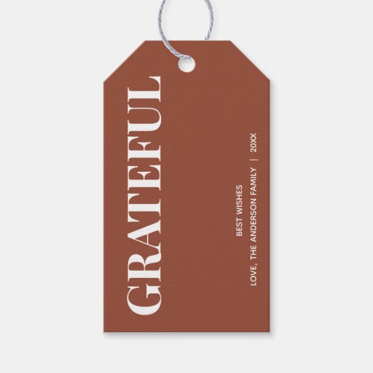 Minimale DANKBARE Terracotta Gift Labels Cadeaulabel (Voorkant)