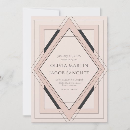 Minimale  Deco Blush Black Uitnodiging (Voorkant)