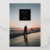 Minimale Deco-foto 'Save the Date' in goud Folie Uitnodiging (Voorkant)