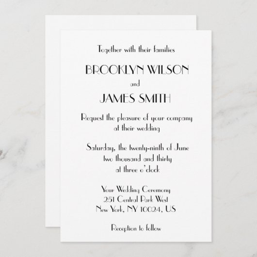 Minimale Deco Witte bruiloft Kaart (Voorkant / Achterkant)