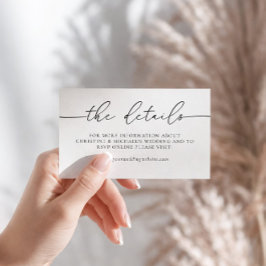 Minimale details over het legante calligrafiehuwel informatiekaartje