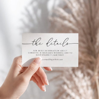 Minimale details over het legante calligrafiehuwel informatiekaartje