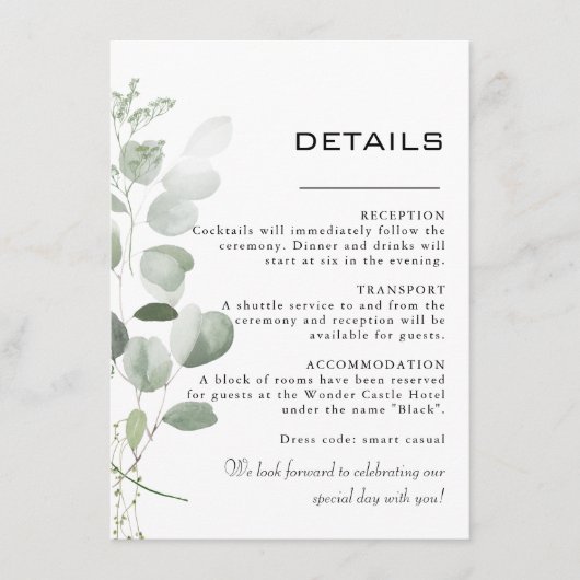 Minimale details over het olievlek met eucalyptus informatiekaartje (Voorkant)