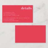 Minimale details van het donkerroze moderne huweli informatiekaartje (Voorkant / Achterkant)
