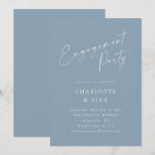 Minimale Deusty Blue Calligraphy Engagement Party Kaart (Voorkant / Achterkant)