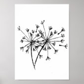 Minimale digitale dandelion-schets zwart poster (Voorkant)