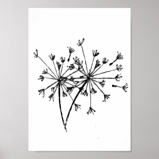 Minimale digitale dandelion-schets zwart poster (Voorkant)
