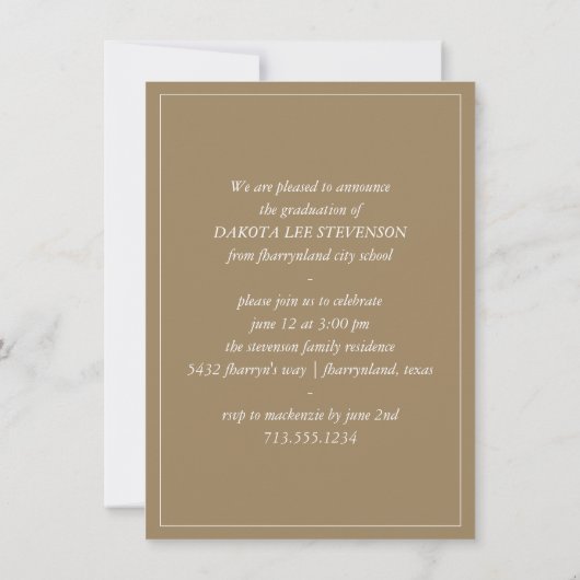 Minimale donkerbruine gouden en witte Afstuderen f Kaart (Achterkant)