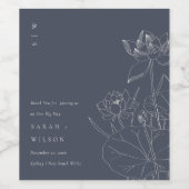 Minimale donkere zeemacht Waterlily Floral Sketch Wijn Etiket (Enkel label)