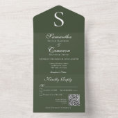 Minimale donkergroene QR-code voor modern Monogram All In One Uitnodiging (Binnen)