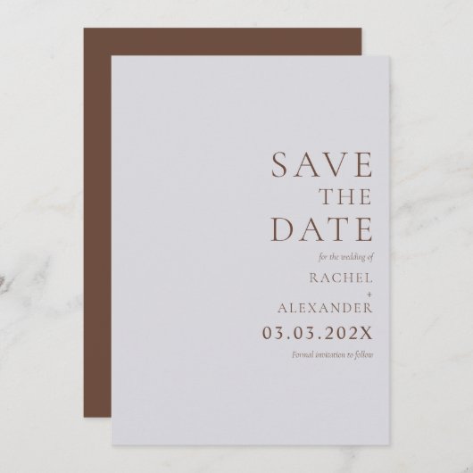 Minimale donkerolive groene legant bespaart de dat save the date (Voorkant / Achterkant)