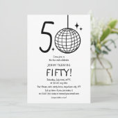 Minimale Doodle 50e Disco Ball Verjaardag Kaart (Staand voorkant)