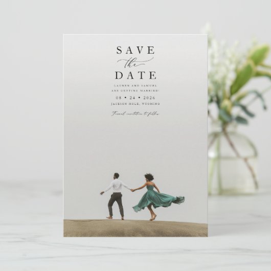 Minimale dubbelzijdige foto bruiloft Bewaar de dat Kaart (Staand voorkant)