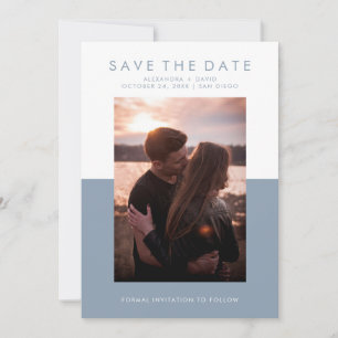 Minimale Dusty Blue en White Photo Save the Date
