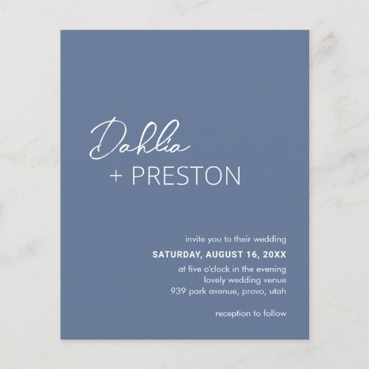 Minimale Dusty Blue Modern Budget Wedding Uitnodig Flyer (Voorkant)