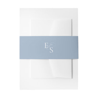 Minimale Dusty Blue Monogram Bruidsbuik Band Uitnodigingen Wikkel