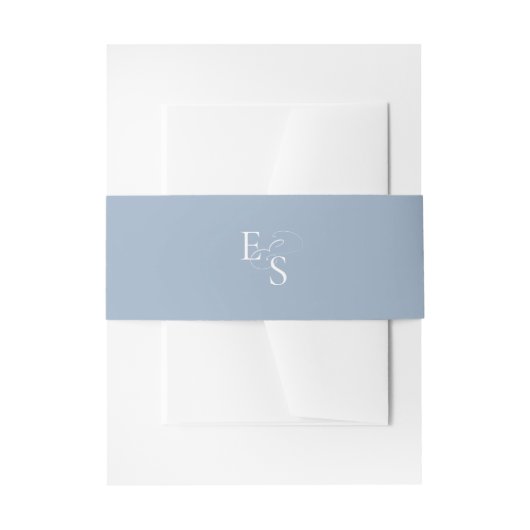 Minimale Dusty Blue Monogram Bruidsbuik Band Uitnodigingen Wikkel (Voorkant Voorbeeld)