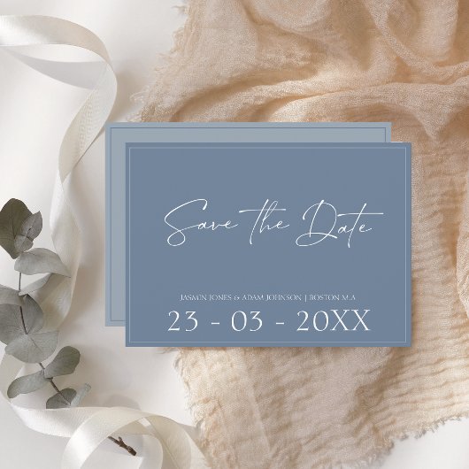 Minimale Dusty Blue Script Wedding Save the Date