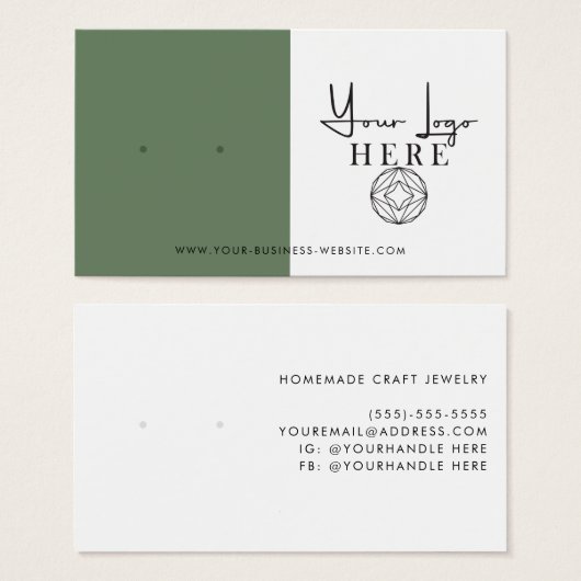 Minimale Earth Green White Logo Earring Display Visitekaartje (Voorkant /achterkant)