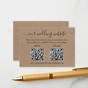 Minimale Eenvoudige 2 QR Kraft Wedding RSVP - Gege Informatiekaartje