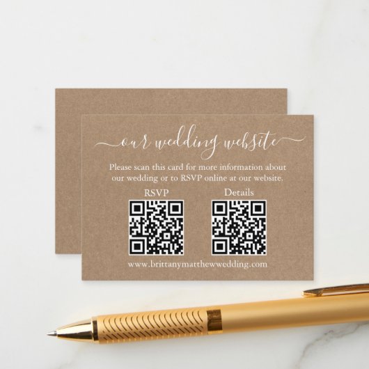 Minimale Eenvoudige 2 QR Weddenschap RSVP Details  Informatiekaartje (Voorkant / Achterkant in situ)