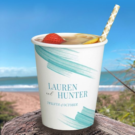 Minimale eenvoudige aqua-inktlijnbruiloft papieren bekers