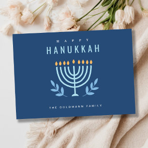 Minimale Eenvoudige Blauwe Menorah Kaarsen Happy C Feestdagenkaart