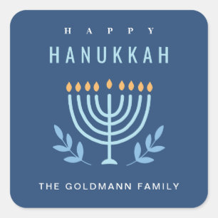 Minimale Eenvoudige Blauwe Menorah Kaarsen Happy C Vierkante Sticker