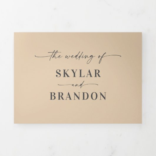 Minimale Eenvoudige Bleke Gele Bold Names Wedding Drieluik Uitnodiging (Cover)