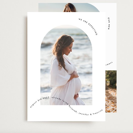 Minimale eenvoudige boogfoto collage baby zwangers aankondiging